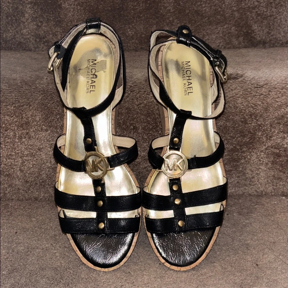 Michael Kors black leather and cork sandal ladies size 11. - Picture 1 of 7
